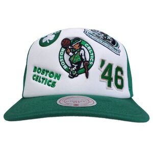 Boston Celtics Mitchell & Ness NBA Trucker Hat Cap 3D Logo White Green NWT